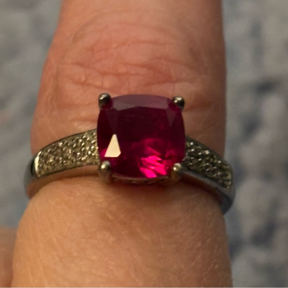 Ruby (Synthetic) with Diamond chips ( genuine) 925 stamped
